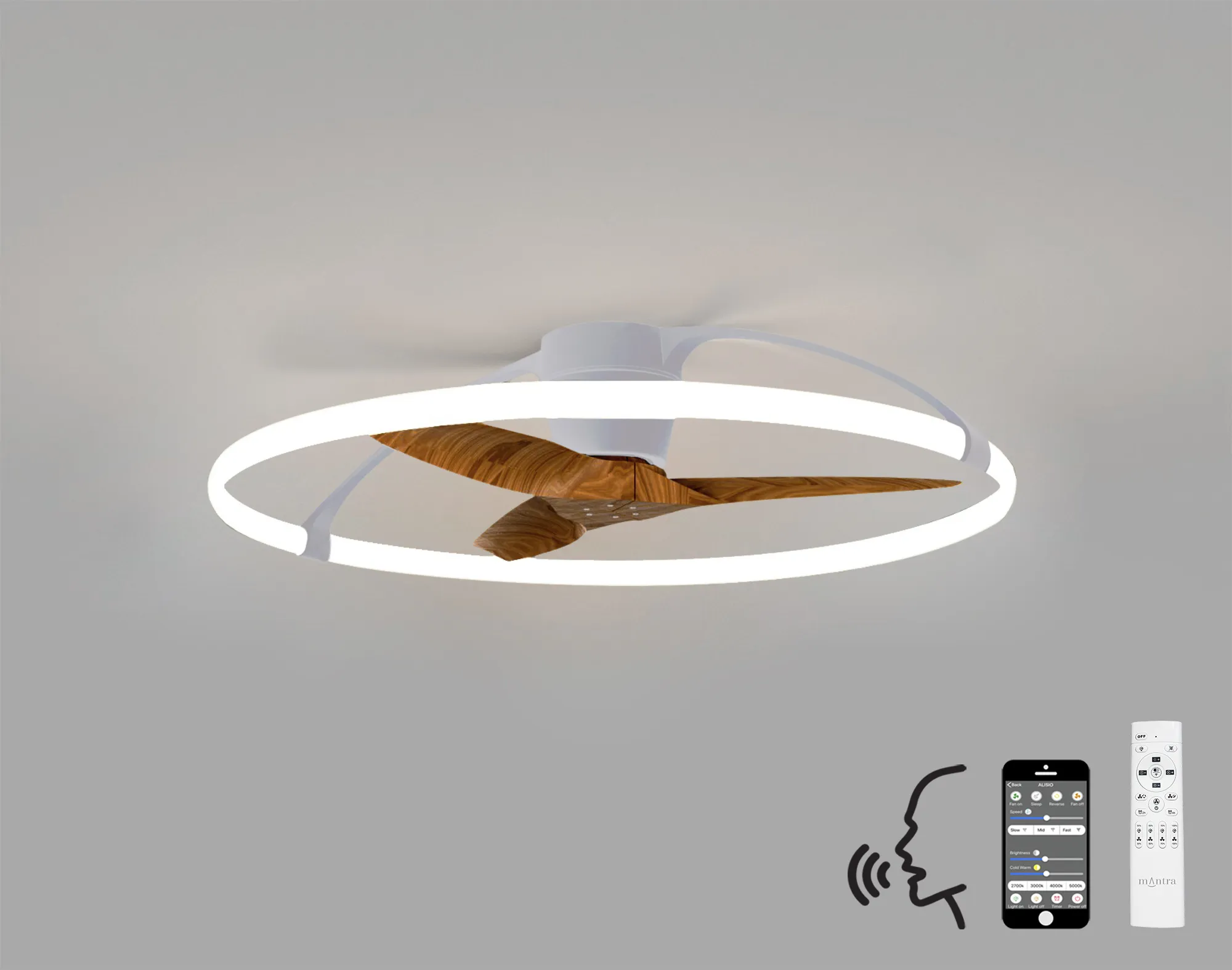 Nepal 75W LED Dimmable Ceiling Light & Fan, Remote / APP / Voice Controlled Silver M7533  Mantra Nepal